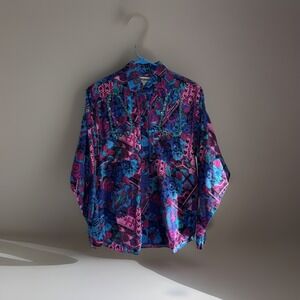 VTG 90s Wrangler Western Shirt M‎ Colorful Abstract Aztec Print Cotton